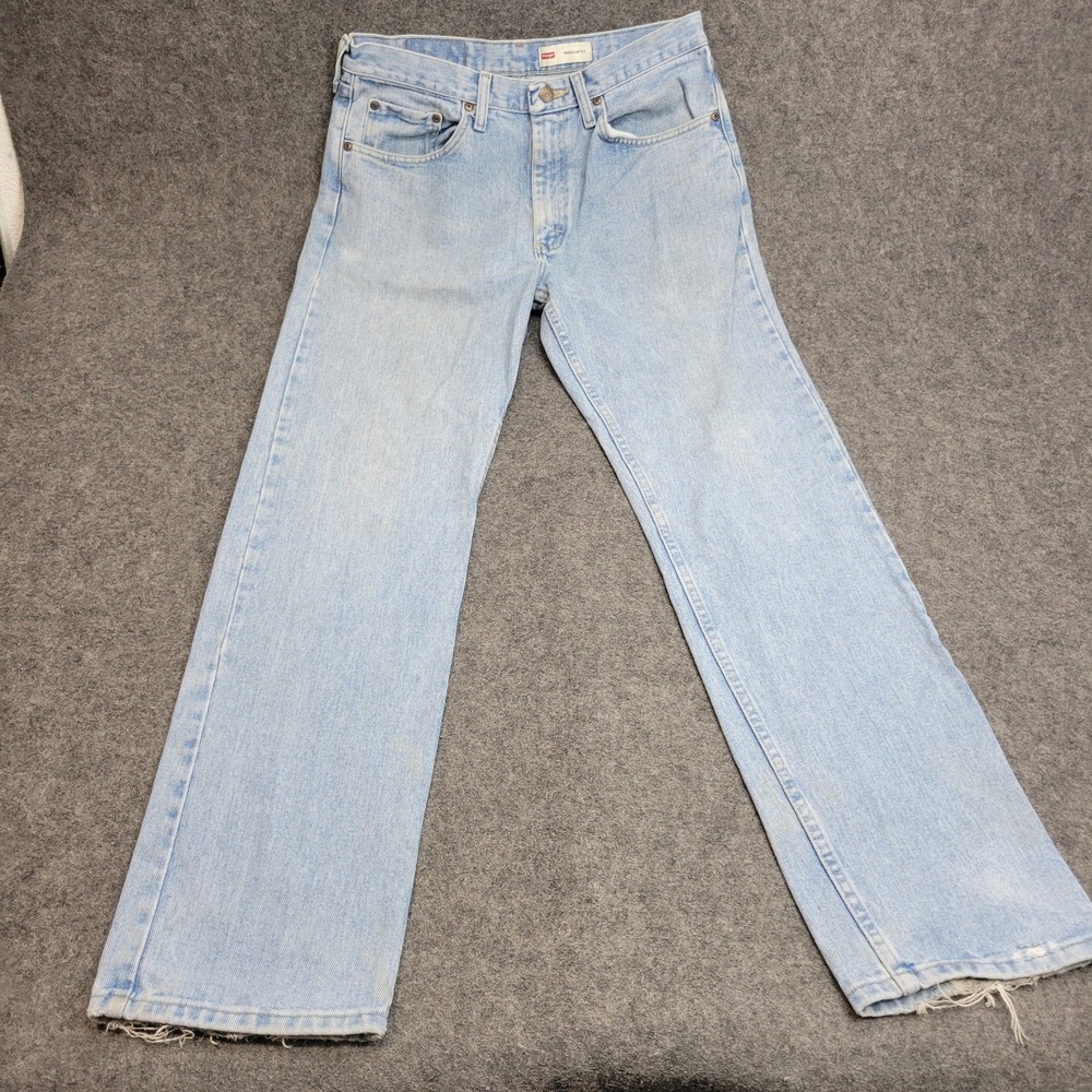 Wrangler Jeans Mens 32x32 Blue Denim Regular Fit Streetwear Frayed Hem Cowboy - Picture 2 of 14
